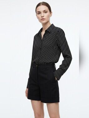 Truth Polka Dot Black Button-Front Long Sleeve Blouse - ONLY